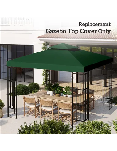 Outsunny 3(m) Gazebo Top Cover Double Tier Canopy Replacement Pavilion Roof Dark Green