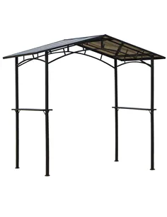 Outsunny 8ft x 5ft Outdoor BBQ Protective Gazebo Tent Aluminium Steel Frame w/ 2 Shelves Hardtop Roof Canopy Ground Stakes Safe 