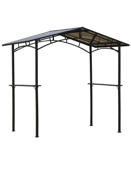 Outsunny 8ft x 5ft Outdoor BBQ Protective Gazebo Tent Aluminium Steel Frame w/ 2 Shelves Hardtop Roof Canopy Ground Stakes Safe 