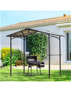 Outsunny 8ft x 5ft Outdoor BBQ Protective Gazebo Tent Aluminium Steel Frame w/ 2 Shelves Hardtop Roof Canopy Ground Stakes Safe  2