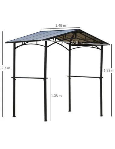 Outsunny 8ft x 5ft Outdoor BBQ Protective Gazebo Tent Aluminium Steel Frame w/ 2 Shelves Hardtop Roof Canopy Ground Stakes Safe 