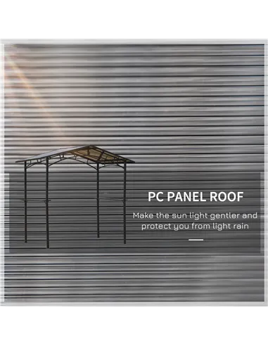 Outsunny 8ft x 5ft Outdoor BBQ Protective Gazebo Tent Aluminium Steel Frame w/ 2 Shelves Hardtop Roof Canopy Ground Stakes Safe 