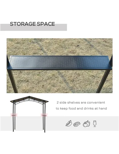 Outsunny 8ft x 5ft Outdoor BBQ Protective Gazebo Tent Aluminium Steel Frame w/ 2 Shelves Hardtop Roof Canopy Ground Stakes Safe 