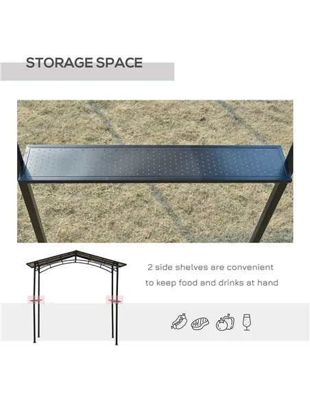Outsunny 8ft x 5ft Outdoor BBQ Protective Gazebo Tent Aluminium Steel Frame w/ 2 Shelves Hardtop Roof Canopy Ground Stakes Safe 