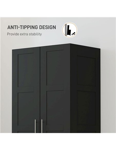 HOMCOM Double Panel Door Wardrobe, with Shelves - Black