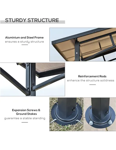 Outsunny 8ft x 5ft Outdoor BBQ Protective Gazebo Tent Aluminium Steel Frame w/ 2 Shelves Hardtop Roof Canopy Ground Stakes Safe 