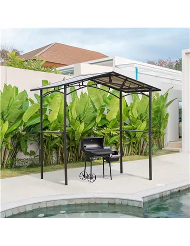 Outsunny 8ft x 5ft Outdoor BBQ Protective Gazebo Tent Aluminium Steel Frame w/ 2 Shelves Hardtop Roof Canopy Ground Stakes Safe 