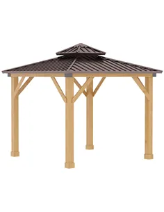 Outsunny 3x(3)M Outdoor Hardtop Gazebo Canopy with 2-Tier Roof and Solid Wood Frame, Outdoor Patio Shelter for Patio, Garden, Br