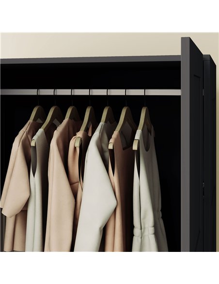 HOMCOM Double Panel Door Wardrobe, with Shelves - Black
