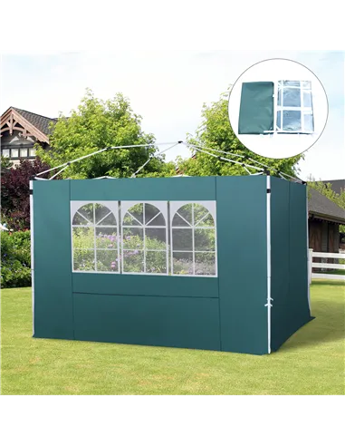 Outsunny 3 Meters Gazebo Replaceable Exchangeable Side Panel Wall Panels Walls With Window, Dark Green