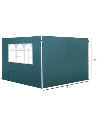 Outsunny 3 Meters Gazebo Replaceable Exchangeable Side Panel Wall Panels Walls With Window, Dark Green