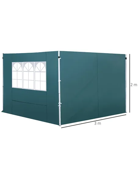 Outsunny 3 Meters Gazebo Replaceable Exchangeable Side Panel Wall Panels Walls With Window, Dark Green