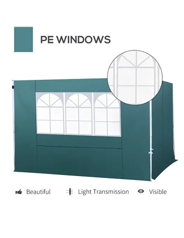 Outsunny 3 Meters Gazebo Replaceable Exchangeable Side Panel Wall Panels Walls With Window, Dark Green