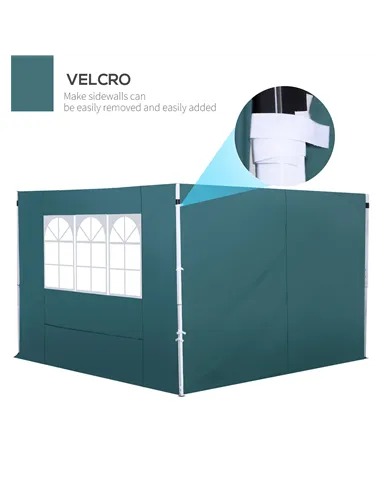 Outsunny 3 Meters Gazebo Replaceable Exchangeable Side Panel Wall Panels Walls With Window, Dark Green