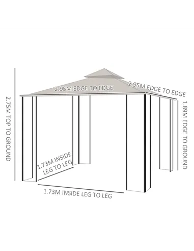 Outsunny 3 x 3(m) Garden Gazebo Patio Party Tent Shelter Outdoor Canopy Double Tier Sun Shade Metal Frame Netting, Beige