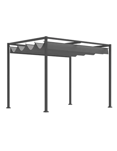 Outsunny 3 x 2m Metal Outdoor Pergola with Retractable Roof, Outdoor Gazebo Canopy Shelter with Drainage Holes for Garden, Patio