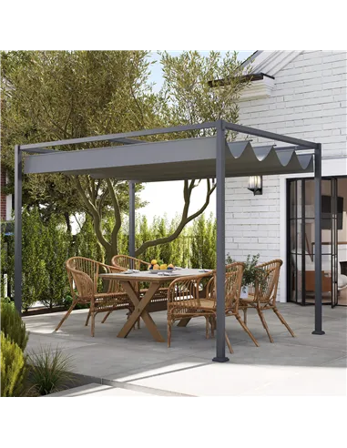 Outsunny 3 x 2m Metal Outdoor Pergola with Retractable Roof, Outdoor Gazebo Canopy Shelter with Drainage Holes for Garden, Patio