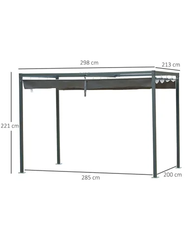 Outsunny 3 x 2m Metal Outdoor Pergola with Retractable Roof, Outdoor Gazebo Canopy Shelter with Drainage Holes for Garden, Patio