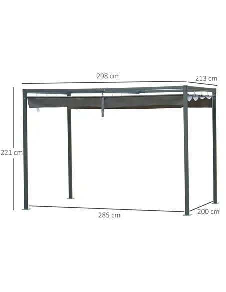 Outsunny 3 x 2m Metal Outdoor Pergola with Retractable Roof, Outdoor Gazebo Canopy Shelter with Drainage Holes for Garden, Patio