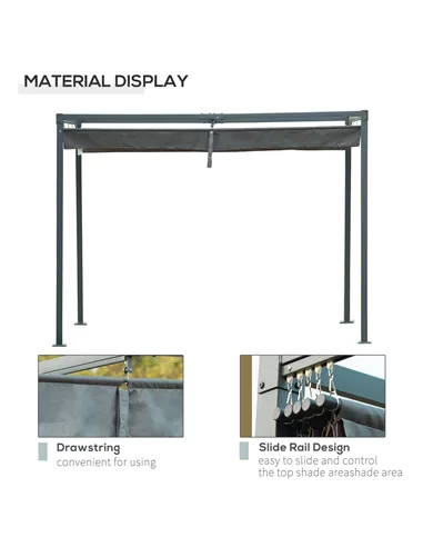 Outsunny 3 x 2m Metal Outdoor Pergola with Retractable Roof, Outdoor Gazebo Canopy Shelter with Drainage Holes for Garden, Patio