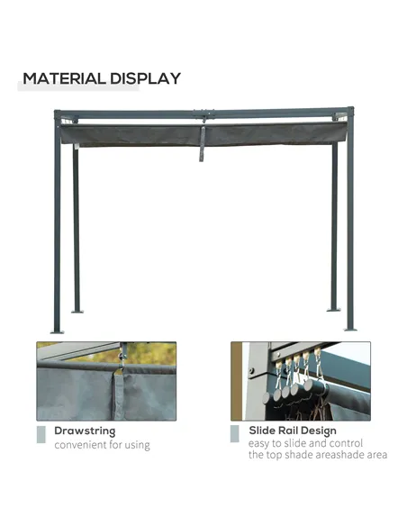 Outsunny 3 x 2m Metal Outdoor Pergola with Retractable Roof, Outdoor Gazebo Canopy Shelter with Drainage Holes for Garden, Patio
