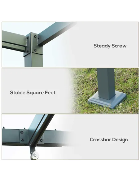 Outsunny 3 x 2m Metal Outdoor Pergola with Retractable Roof, Outdoor Gazebo Canopy Shelter with Drainage Holes for Garden, Patio