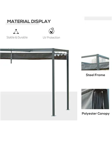 Outsunny 3 x 2m Metal Outdoor Pergola with Retractable Roof, Outdoor Gazebo Canopy Shelter with Drainage Holes for Garden, Patio