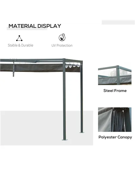 Outsunny 3 x 2m Metal Outdoor Pergola with Retractable Roof, Outdoor Gazebo Canopy Shelter with Drainage Holes for Garden, Patio