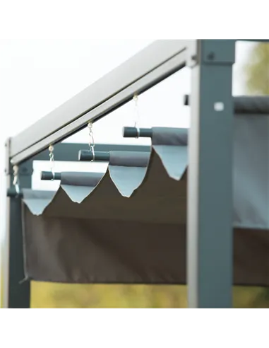 Outsunny 3 x 2m Metal Outdoor Pergola with Retractable Roof, Outdoor Gazebo Canopy Shelter with Drainage Holes for Garden, Patio