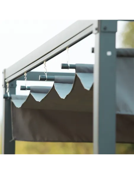 Outsunny 3 x 2m Metal Outdoor Pergola with Retractable Roof, Outdoor Gazebo Canopy Shelter with Drainage Holes for Garden, Patio