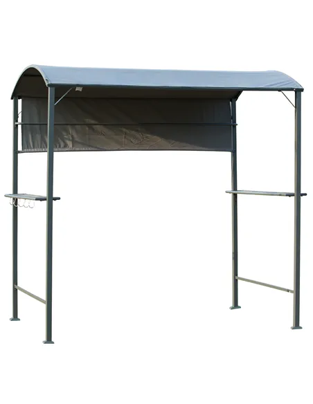 Outsunny 2.2 x 1.4m BBQ Shelter, Outdoor Grill Gazebo Canopy with Shelves, Hanging Hooks, and Metal Frame, for Garden Patio Back