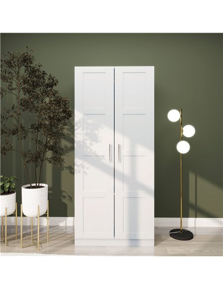 HOMCOM Double Paneled Door Wardrobe, with Shelves - White