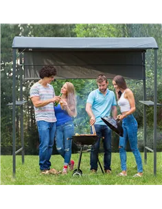 Outsunny 2.2 x 1.4m BBQ Shelter, Outdoor Grill Gazebo Canopy with Shelves, Hanging Hooks, and Metal Frame, for Garden Patio Back 2