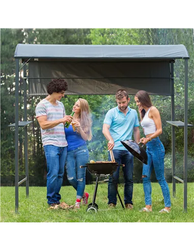 Outsunny 2.2 x 1.4m BBQ Shelter, Outdoor Grill Gazebo Canopy with Shelves, Hanging Hooks, and Metal Frame, for Garden Patio Back