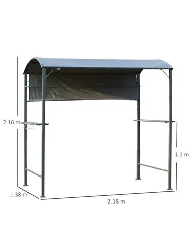Outsunny 2.2 x 1.4m BBQ Shelter, Outdoor Grill Gazebo Canopy with Shelves, Hanging Hooks, and Metal Frame, for Garden Patio Back