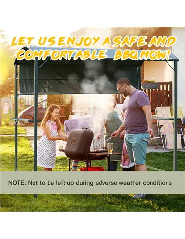 Outsunny 2.2 x 1.4m BBQ Shelter, Outdoor Grill Gazebo Canopy with Shelves, Hanging Hooks, and Metal Frame, for Garden Patio Back