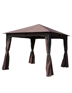 Outsunny 3 x 3(m) Garden Gazebo, Outdoor Gazebo Canopy Shelter with Curtains and Steel Frame for Lawn, Yard and Deck, Coffee