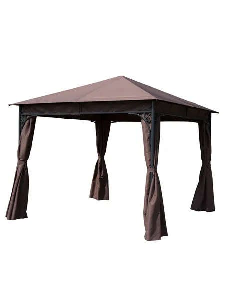 Outsunny 3 x 3(m) Garden Gazebo, Outdoor Gazebo Canopy Shelter with Curtains and Steel Frame for Lawn, Yard and Deck, Coffee