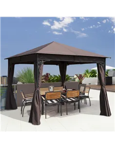 Outsunny 3 x 3(m) Garden Gazebo, Outdoor Gazebo Canopy Shelter with Curtains and Steel Frame for Lawn, Yard and Deck, Coffee 2