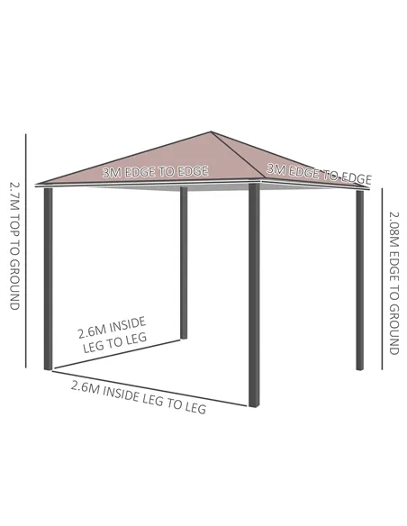 Outsunny 3 x 3(m) Garden Gazebo, Outdoor Gazebo Canopy Shelter with Curtains and Steel Frame for Lawn, Yard and Deck, Coffee