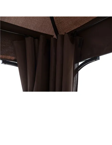 Outsunny 3 x 3(m) Garden Gazebo, Outdoor Gazebo Canopy Shelter with Curtains and Steel Frame for Lawn, Yard and Deck, Coffee