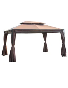 Outsunny 3 x 4m Garden Gazebo, Double Roof Marquee Canopy Shelter with Sidewalls, Solid Steel Frame for Garden, Lawn, Backyard a