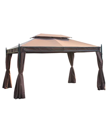 Outsunny 3 x 4m Garden Gazebo, Double Roof Marquee Canopy Shelter with Sidewalls, Solid Steel Frame for Garden, Lawn, Backyard a