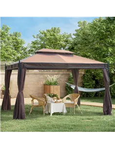 Outsunny 3 x 4m Garden Gazebo, Double Roof Marquee Canopy Shelter with Sidewalls, Solid Steel Frame for Garden, Lawn, Backyard a 2