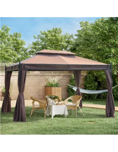 Outsunny 3 x 4m Garden Gazebo, Double Roof Marquee Canopy Shelter with Sidewalls, Solid Steel Frame for Garden, Lawn, Backyard a