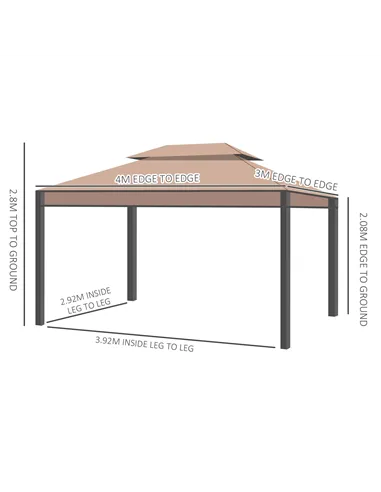 Outsunny 3 x 4m Garden Gazebo, Double Roof Marquee Canopy Shelter with Sidewalls, Solid Steel Frame for Garden, Lawn, Backyard a
