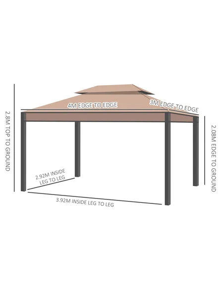 Outsunny 3 x 4m Garden Gazebo, Double Roof Marquee Canopy Shelter with Sidewalls, Solid Steel Frame for Garden, Lawn, Backyard a