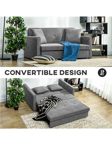 HOMCOM 2 Seater Sofa Bed, Convertible Bed Settee, Modern Velvet Loveseat Sofa Couch with 2 Cushions, Hidden Storage for Living R