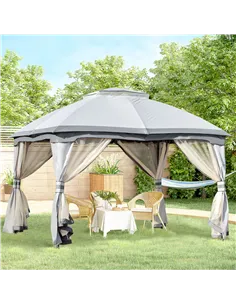 Outsunny 3.7 x 3(m) Metal Gazebo Canopy Party Tent Garden Patio Shelter with Netting Sidewalls & Double Tiered Roof, Grey 2