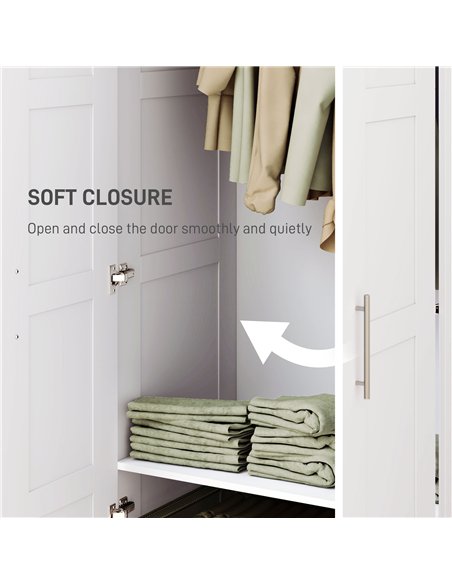 HOMCOM Double Paneled Door Wardrobe, with Shelves - White